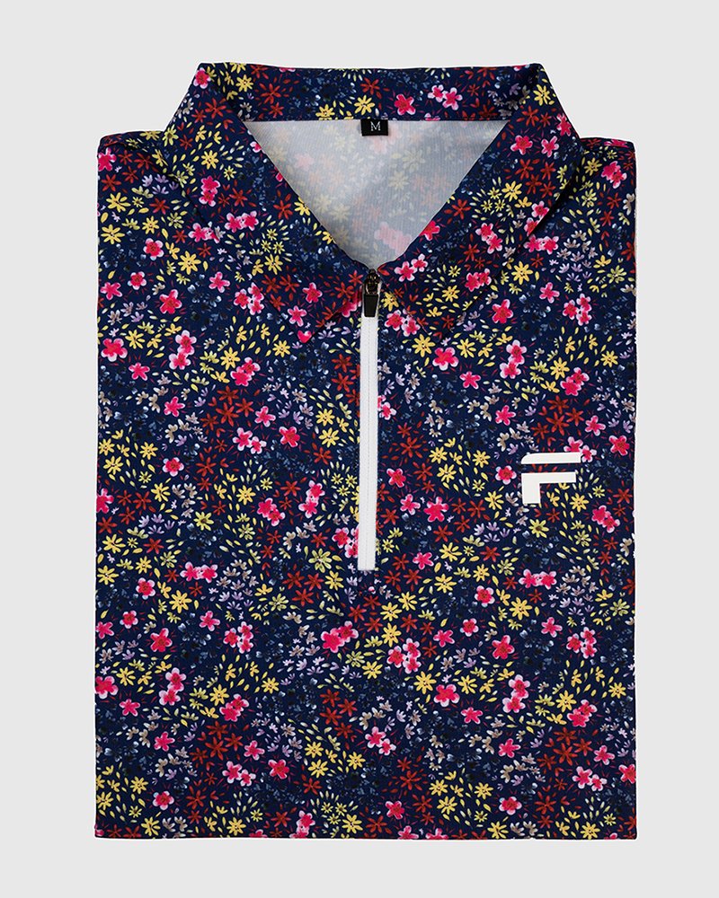 navy floral women's golf sleeveless polo (1)