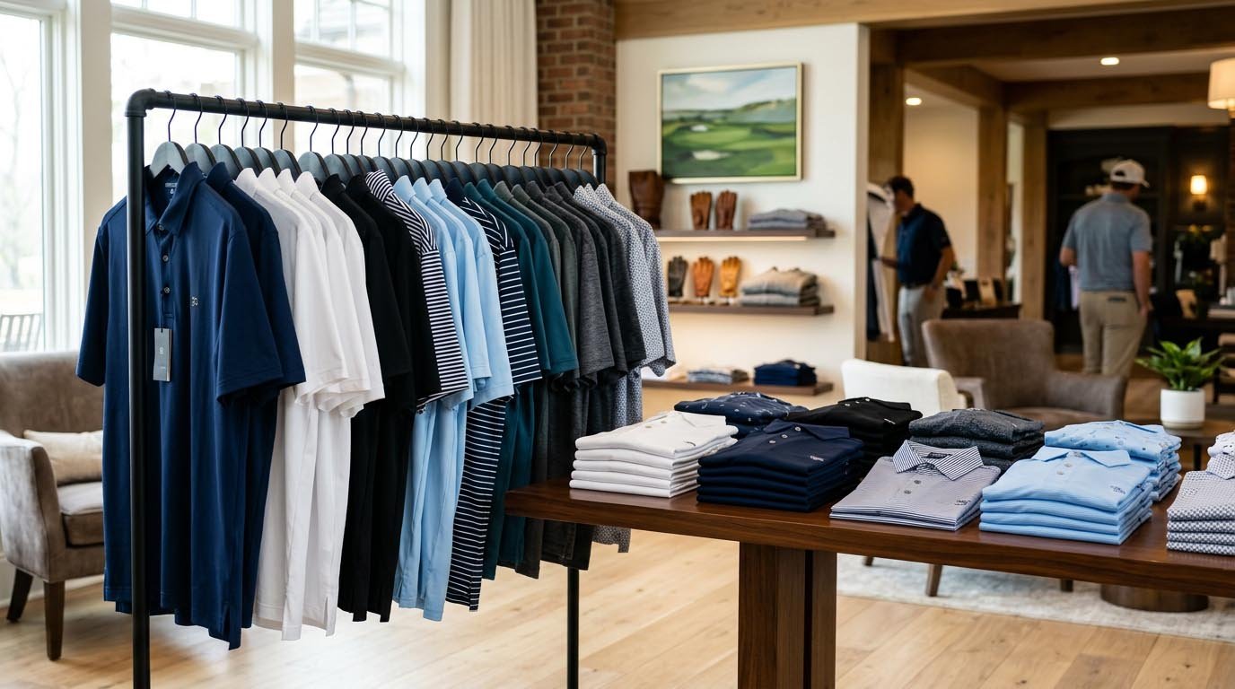 Golf polo shirts in different colors and styling directions