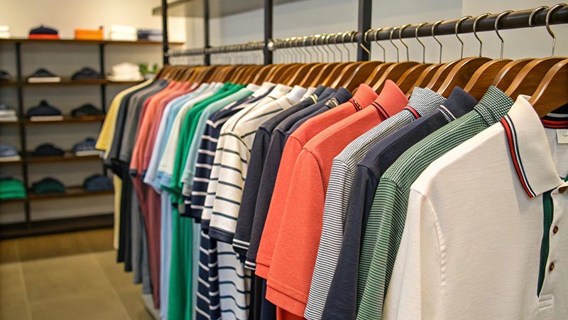 Photos side-by-side of a basic retail polo and a high-end designer golf shirt