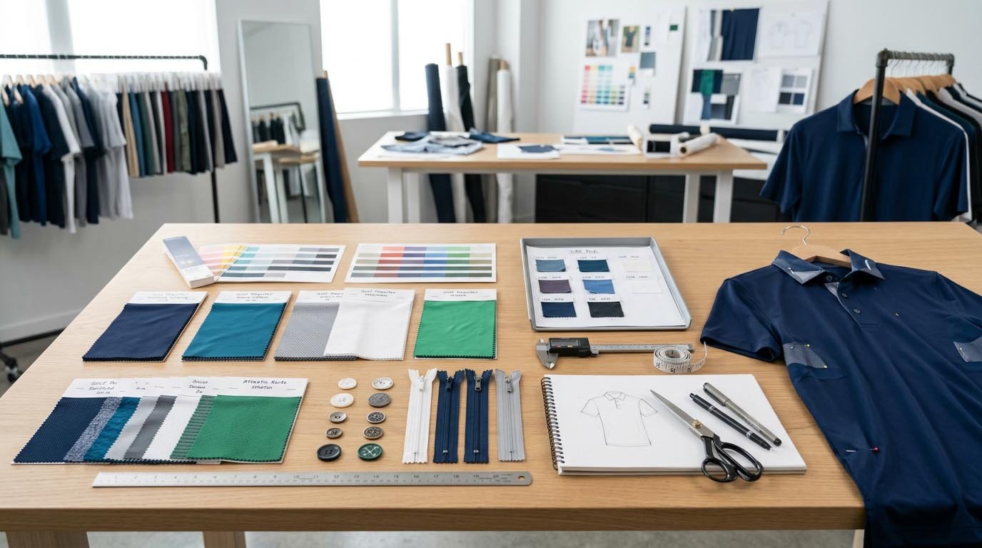 Golf Apparel Material Selection Process Fabric Swatches and Trim Selection