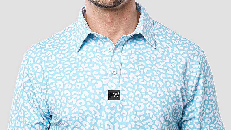 Detailed view of the stitching on a golf polo placket and collar