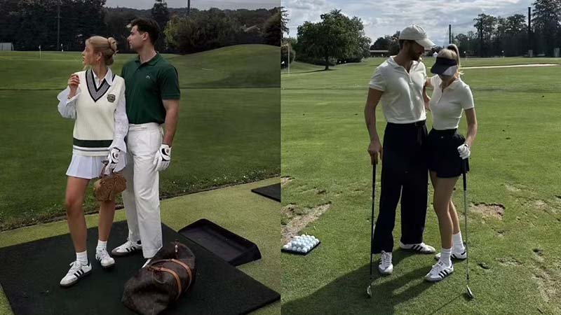 Detailed shot of a custom-engraved button and unique stitching on a golf polo